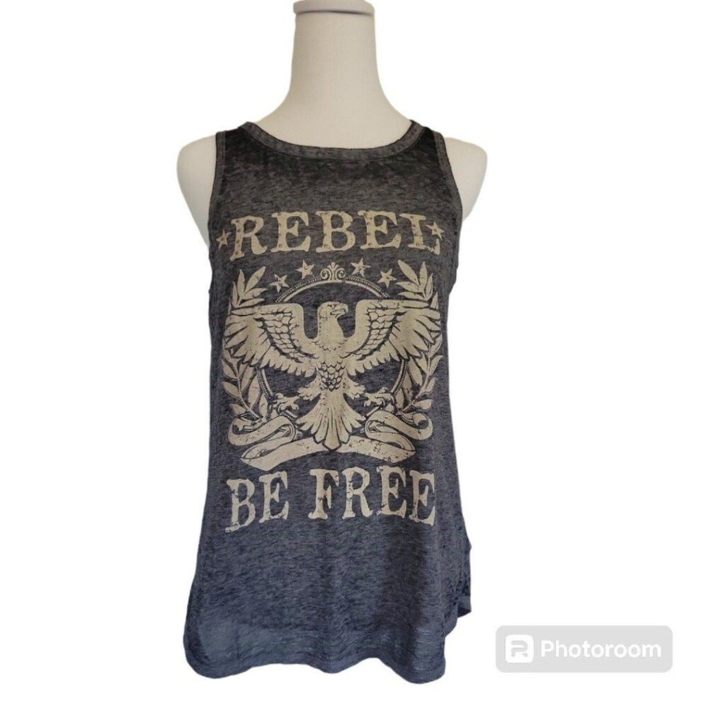 Patriotic Grey M Tank by Maurices -"Rebel Be Free" Design with Stylish Open Back